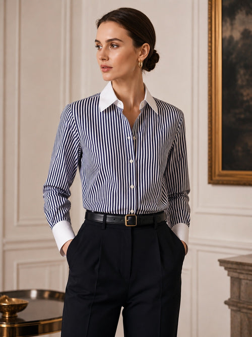 Szabivká gestreifte Baumwollbluse - blau