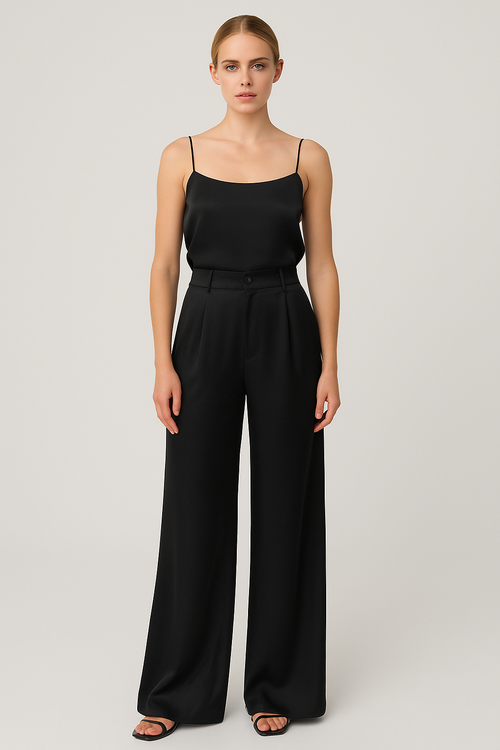 Szabivká Fließende Satin-Hose mit weitem Bein